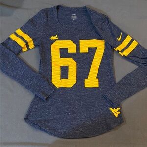 Nike, West Virginia, Navy and Yellow Long Sleeve Shirt